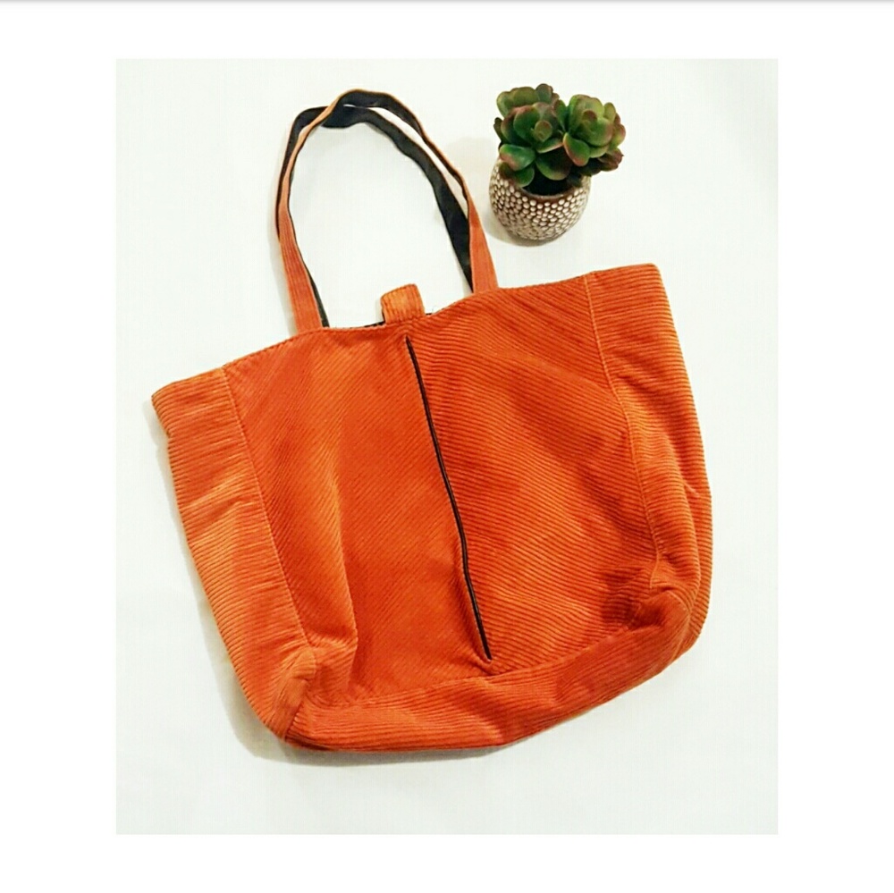 Large Orange Corduroy Satchel vintage brown lining